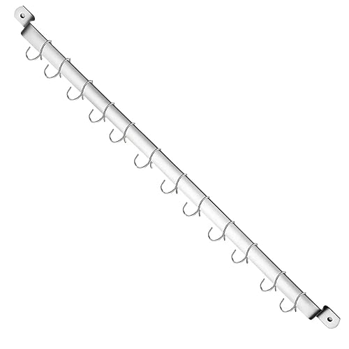 Kitchen Utensil Rail Organizer - Wall Mounted Gourmet Rack With 14 Hooks for Hanging Knives, Mugs, Spatulas, Pots and Utensils