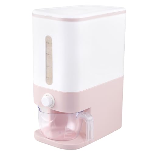 22.5-25 Lbs Pink Rice Dispenser, Rice Storage Container, Pink Rice Storage Container with Measuring Cup, Rice Holder Bucket for Household Kitchen Rice Soybean Corn