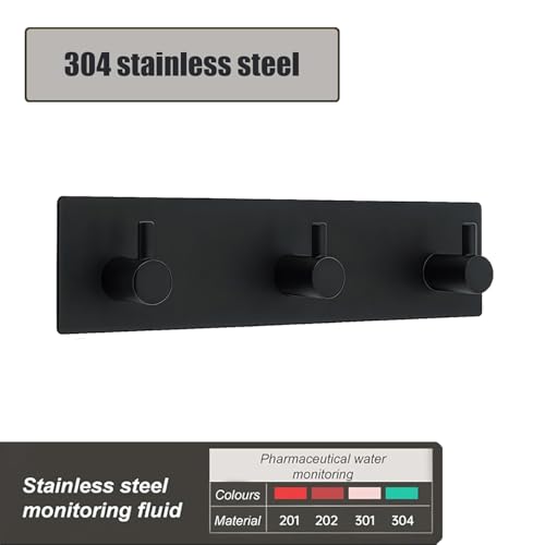 Black Key Holder for Wall 304 Stainless Key Hooks Adhesive Key Holder Wall Mount Key Hanger with 3 Heavy Duty Hooks Key Organizer for Kitchen, Bedroom, Bathroom (Black(3 Hooks)) - view 4