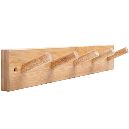 Coat Rack Wall Mounted,16" Hole to Hole,Coat Hanger Wall Mount with 5 Hooks for Hanging Coats,Hook Rack Peg Rail for Hats,Jacket,Clothes,Towels,Natural