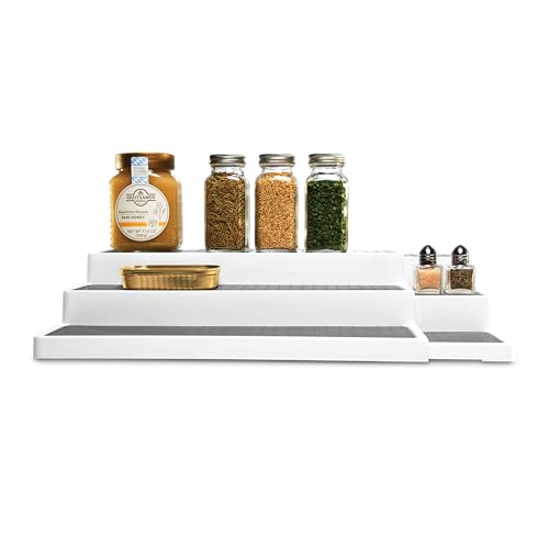 3-Tier Expandable Spice Rack Organizer, Pantry & Countertop Organizer, 15 Inch Tiered Shelf, Slip-Resistant Design for Jars and Bottles, White - view 4