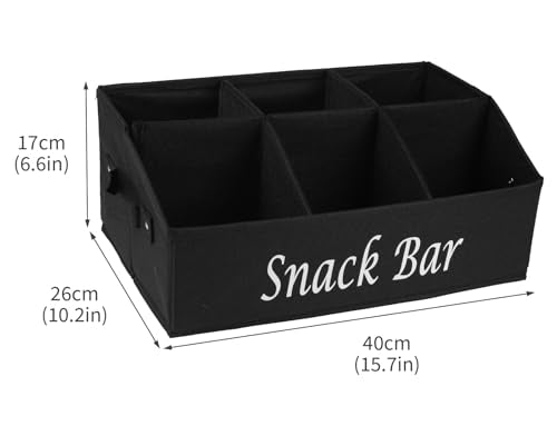Snack Organizer for Countertop, Fabric Snack Bar Station with Handles, 6 Compartment Container, Black 【Patent Pending】 - view 3