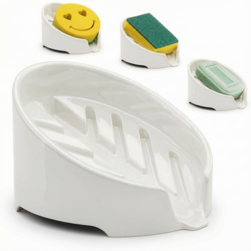 Ceramic Sponge Holder for Kitchen Sink, Fits Scrub Daddy Mommy