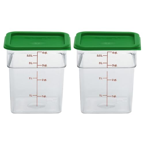 Food Storage Container with Lid (2 Pack) - Classic Series Square with Green Lid - 4 QT (Quart) - Commercial Grade for Food Prep (Clear)