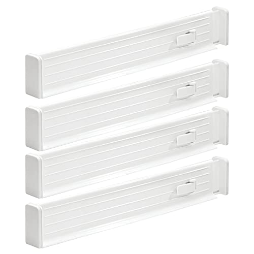 Expandable Dresser Drawer Divider with Foam Ends, Drawer Divider Locks in Place, Separators for Clothing and Accessories in Closet or Dresser Drawer, Ligne Collection, 4 Pack, White