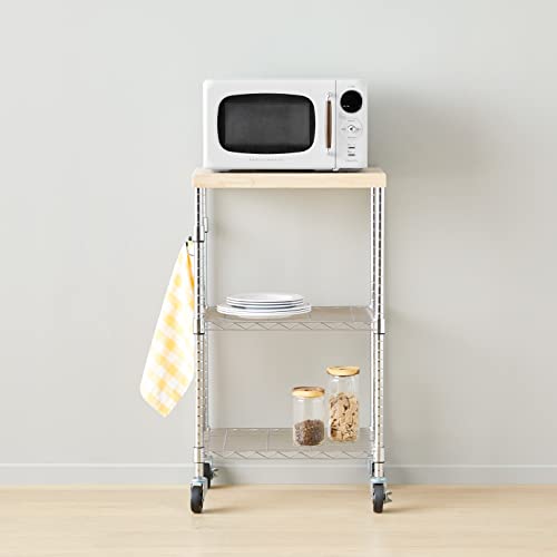Portable Kitchen 3-Tier Storage Rack on Caster Wheels with Adjustable 2 Shelves, 175 Pound Capacity, 21 x 15 x 36.7 inches (LxWxH), Wood/Chrome - view 5