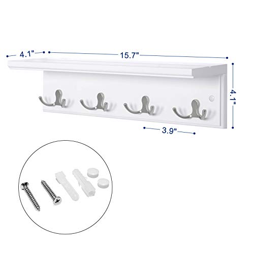 Wall-Mounted Coat Rack with Shelf, 4 Dual Metal Hooks - view 6