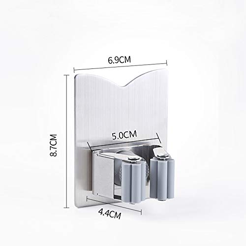 Stainless Steel Mop Broom Holder Organizer, Self Adhesive Wall Mounted Mop Organizer Storage Rack Clip for Kitchen Bathroom and Garage (Model 2 (2 Pakck)) - view 5