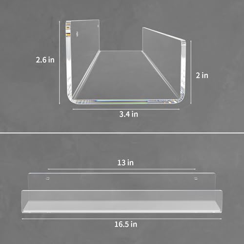 16.5” Acrylic Floating Bookshelves for Kids Wall Shelves 2 Packs - view 3