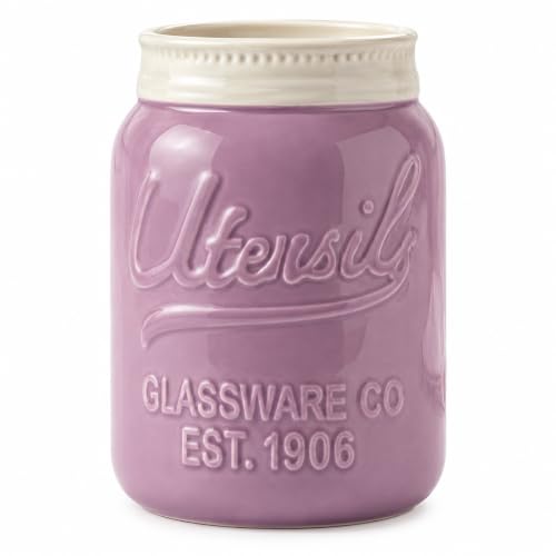 Purple Mason Jar Utensil Holder – Wide Mouth Ceramic – Farmhouse