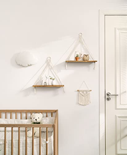Macrame Hanging Shelves Boho Wall Decor Set of 2 Floating Wood Shelf - view 5