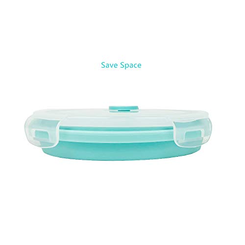 Round Collapsible Silicone Bowls Silicone Food Storage Containers with Airtight Lids for Kitchen, RV or Silicone Lunch Boxes, Microwave and Freezer Safe, Set of 4, Blue - view 5
