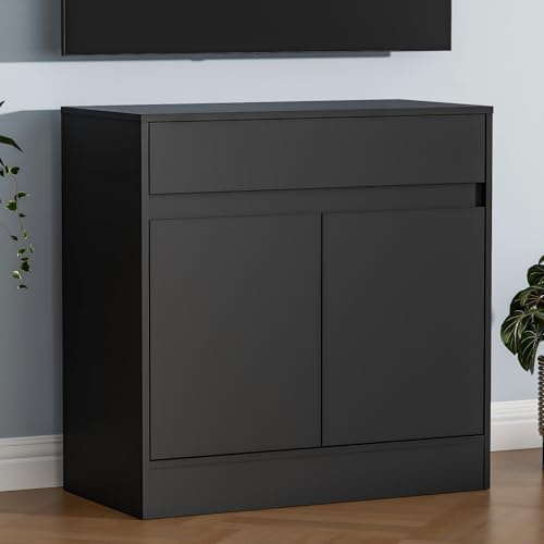 Buffet Storage Cabinet with 2 Doors and Drawer, Black