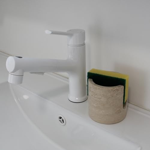 Natural Travertine Marble Sponge Holder for Kitchen Sink, Drying Rack, Compact Sink Caddy Organizer - Beige Travertine - view 2