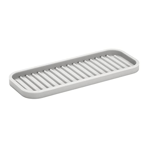 Durable Silicone Kitchen Sink Storage Organizer Tray - Holder for Sponges, Soap, Scrubbers - Ribbed Base, Quick Drying, Waterproof, Non-Slip - Linelle Collection - 2 Pack - Light Stone Gray - view 7