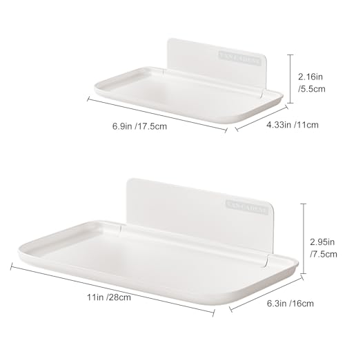 2-Pack Foldable Floating Shelves for Wall | No Drill White Wall Shelves | Small Floating Shelf for Bathroom, Bedroom, RV, KitchenAdhesive Shelves for Phones, Watches | Renter Friendly - view 3