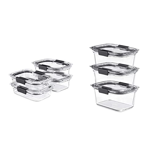 Brilliance Glass Storage Set of 4 Food Containers, Medium, Clear & Brilliance Glass Storage 4.7-Cup Food Containers with Lids, 3-Pack (6 Pieces Total), Clear