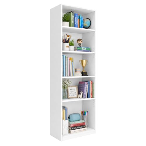 WannabeMyself【Easy Assembly】 Open Display 5-Tier Bookshelf,Storage Organizer,Bookcase for Living Room, Bedroom, Home Office,70.9×11.6×23.6,White