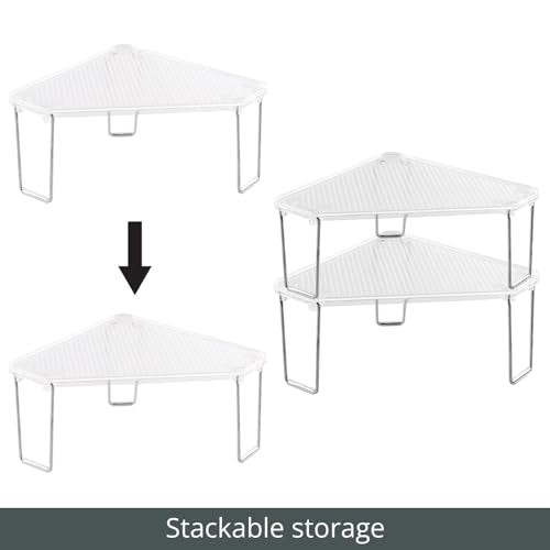 Plastic/Steel Corner Stackable Rack, Storage Organizer Shelf for Bathroom, Vanity, Countertop, Sink, Cabinet, Holds Makeup, Shower Accessories, Ligne Collection - 2 Pack - Clear - view 5