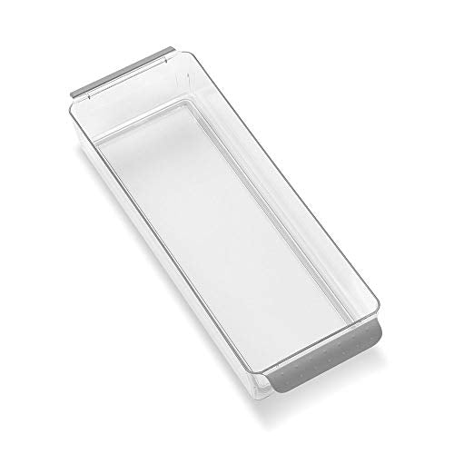 Premium Long Premium Fridge Bin, Organizer for Produce, Cheeses, Meats & Deli Items, Dry-Erase Label Area, Multi-Purpose Fridge Storage, Soft Grip Handles, Grey