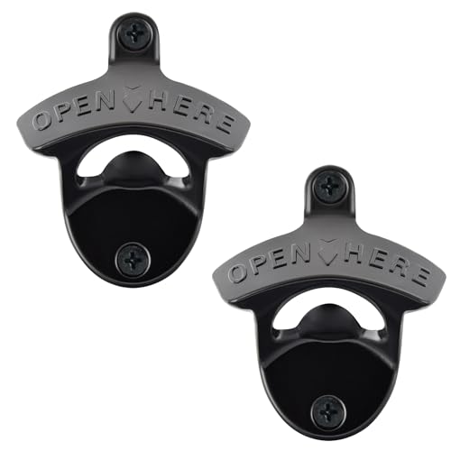 2 Packs Stainless Beer Bottle Cap Opener Wall Mounted Black
