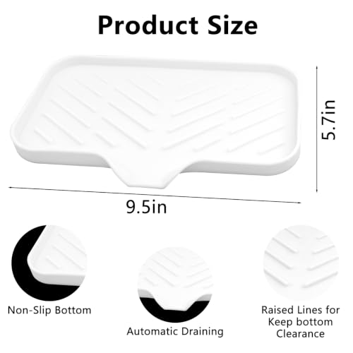 Kitchen Soap Tray, Silicone Bathroom Soap Dishes, Sponge Holder for Kitchen Sink for Bathroom Counter Sink Caddy Organizer for Dish Soap Bottle, Soap Dispenser, White - view 3
