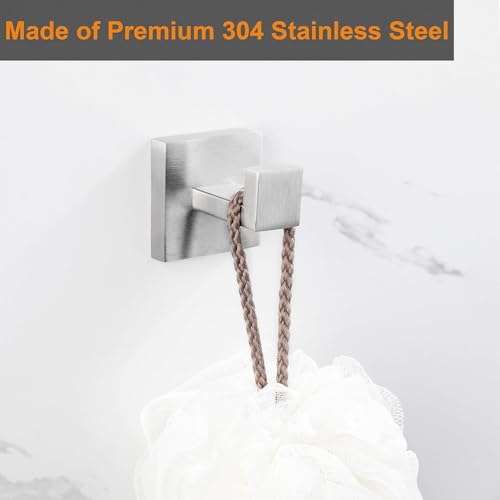 Towel Hook Stainless Steel Bathroom Rustproof Clothes Towel Coat Hook Wall Mounted Square Toilet Kitchen, Heavy Duty Door Hanger, 1 Pack, Brushed Nickel - view 4