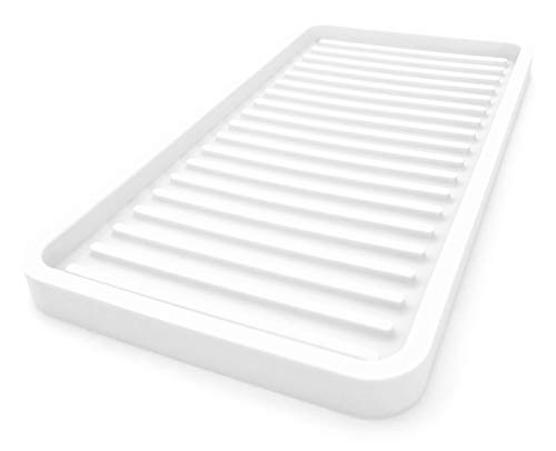 Silicone Kitchen Sink Organizer Tray, Sponge Holder and Countertop Protector | Bathroom and Kitchen Soap Dish and Dispenser Tray (White, 10"x5.25")