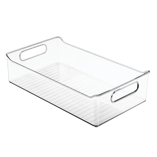 Plastic Kitchen or Pantry Storage Bins with Handles - Organization in Cabinet, Fridge or Freezer - Fruit Container for Refrigerator or Food Organizer for Pasta, Ligne Collection, 2 Pack, Clear - view 4