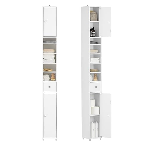 Tall Bathroom Storage Cabinet, 7.8 x 7.8 x 70.8 in, White