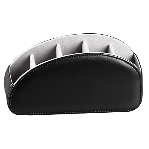 PU Leather Remote Control Holder with 5 Compartments - Storage Tray & Desktop Organizer for TV Remotes,Glasses,Pens,Accessories - Space-Saving Design for Bedside Table & Office Desk (Black) - view 3