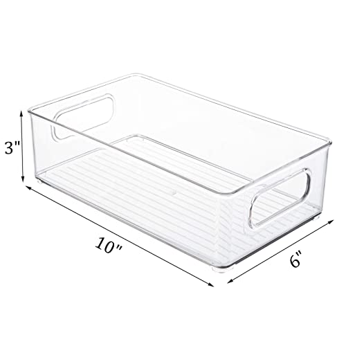 6 Pack Plastic Storage Bins for Pantry, Refrigerator, Countertop, Cabinet Organization, Stackable Food Storage Organizer with Handles, BPA Free, 10 x 6 x 3 Inch - view 2
