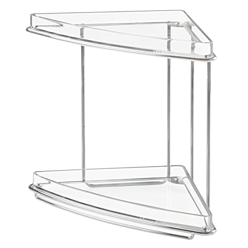 Steel/Plastic Freestanding Countertop Corner Shelf Organizer with 2-Tier Storage for Bathroom, Vanity, Cabinet, Counter - Holds Makeup, Bath Gel - Prism Collection - Clear - view 7