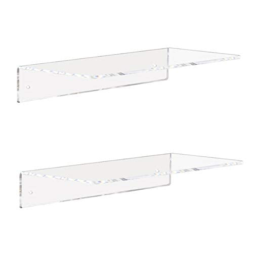 Clear Acrylic Shelves 12 Inch, Floating Wall Mounted Shelf for Wall Storage, Set of 2