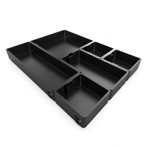 Modular Interlocking Storage Organizer System, Stackable Bins and Starter Kits (6, BLACK, Slim Drawer Organizer)