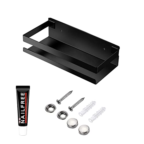 Rustproof Metal Storage Floating Shelves Wall Mounted Rectangular Shelf for Bedroom,Bathroom, Living Room, Kitchen, and Laundry Room,Nail-Free Wall-Mounted Shelves（7.9 Inch Black）