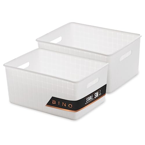 Plastic Storage Baskets Small - White | THE STABLE COLLECTION | Multi-Use Storage | Rectangular Cabinet Organizer | Baskets For Organizing with Handles | Home Office Organization and Storage