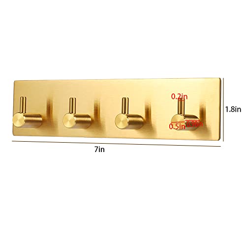 Key Holder for Christmas Wall Decorative, Adhesive Stainless Steel Key Hooks, Key Hanger Key Organizer Towel Hook Coat Hanger for Entryway Hallway Kitchen (Four Rows, Golden 1 PC) - view 2