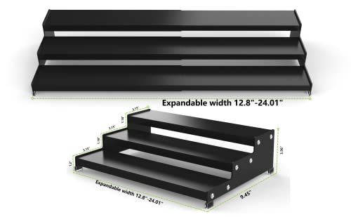 Spice Rack Organizer 3 Tier Expandable Display Shelf(12.8"-24.01" W) Non-Skid Heavy Duty Sturdy Metal Iron Alloy Steel Step Racks 1 Pack/Black - view 3