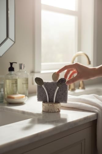 Natural Granite Sponge Holder with Aluminum Accents - Fast Drying Sponge System for ALL Sinks - Decorative Countertop Accessory for Kitchen, Bathroom - Made in the USA - view 4