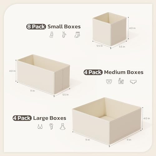 Drawer Organizer, 16 Pack Baby Dresser Organizer for Nursery, Foldable Closet Organizers and Storage Dresser Dividers for Clothes, Socks, Scarves, Ties (Beige) - view 3
