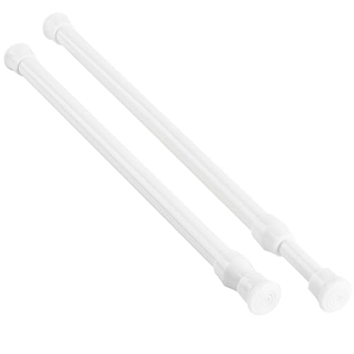 Tension Curtain Rod No Drill 12-20", Small Spring Rod, 2Pcs, White