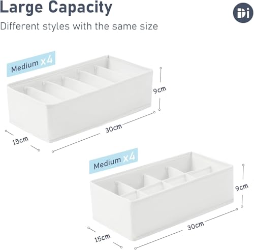Drawer Organiser, Cupboard Organiser, Set of 8, Pax Organiser, 30 x 15 x 9 cm, Organiser System for Wardrobe, Children's Clothes, Socks, Changing Utensils, Pure White - view 2