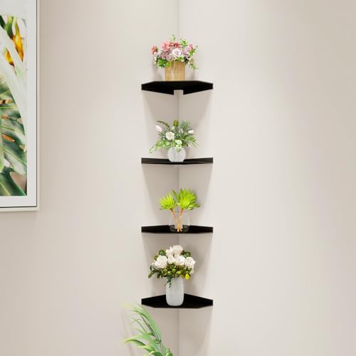 Corner Shelf Wall Mounted, Black Corner Shelf, Shower Shelf, Floating Corner Shelf – 3mm Aluminum Matte, for Bathroom Kitchen Living Room, 6 Inch Holds Phone, Plants, Speaker - view 5