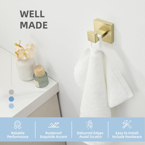 Bathroom Towel Hook for Wall, Hand Towel Holder, Brushed Gold - view 5