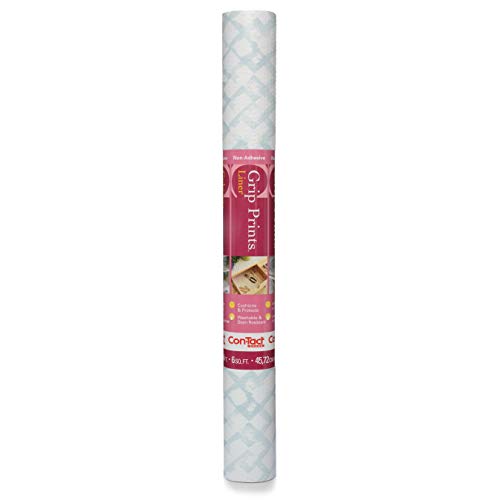 Brand Grip Prints Shelf Liner, Durable and Non-Adhesive Liners, Non-Slip Drawer and Cabinet Liner, 18" x 4', Trellis Faded Blue, Pack of 1 Roll