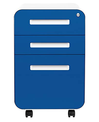 Stockpile 3 Drawer File Cabinet with Lock - Under Office Desk Metal Filing Cabinet, Legal/Letter File Folders, Wheels and Stationary Feet, Pre-Assembled, Blue Faceplate - view 4