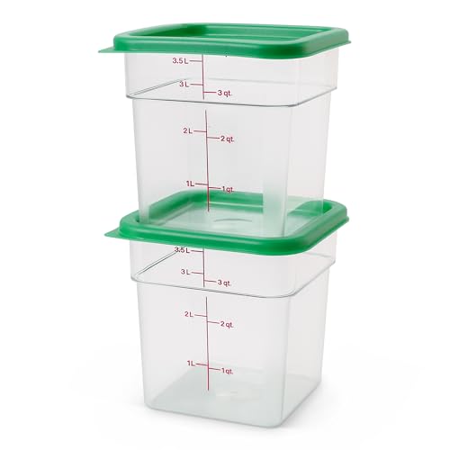 Food Storage Container with Lid (2 Pack) - Classic Series Square with Green Lid - 4 QT (Quart) - Commercial Grade for Food Prep (Clear) - view 6