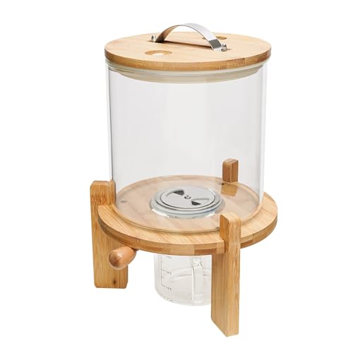 Capacity Airtight Glass Dry Food Storage Container Cereal Rice Dispenser w/Round Bamboo Lids & Cup & Stand (5 L) - view 4