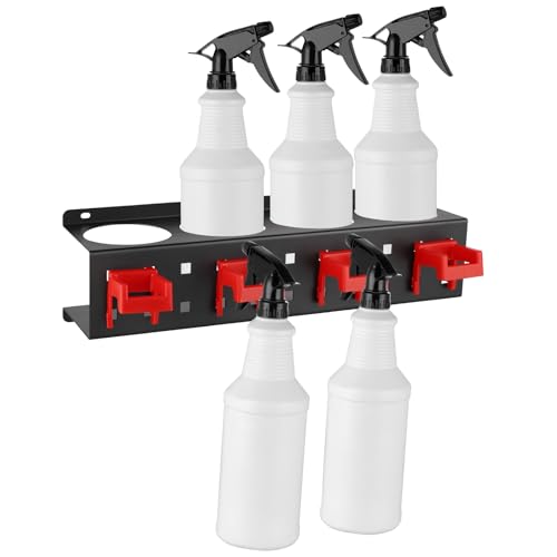 Spray Bottle Holder Wall Mount, Detailing Bottle Organizer, Spray Bottle Rack with 4 Holes and 4 Hooks